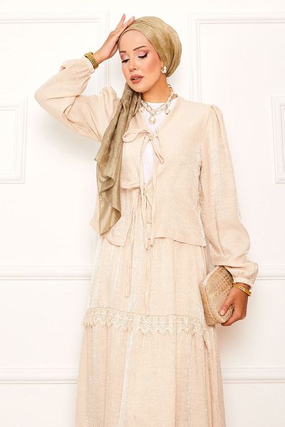 EBRUTESETTÜR Guipure Detailed Skirted Kimono Suit