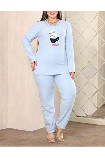 GÜLÇİNCE %100 Pamuk Kışlık Büyük Beden İnterlok Pijama Takımı XL