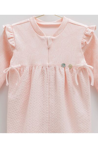 Caramell 100% Cotton Baby Girl Booties Jumpsuit with Ruffles and Button Detail - 0-6 Months