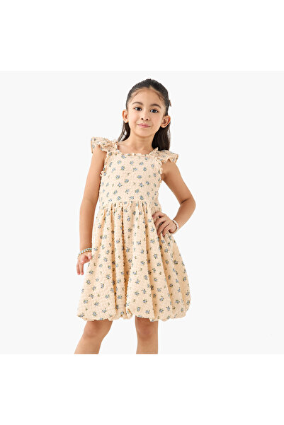 Juniors فستان بالون بدون أكمام مزين بتفاصيل زهور