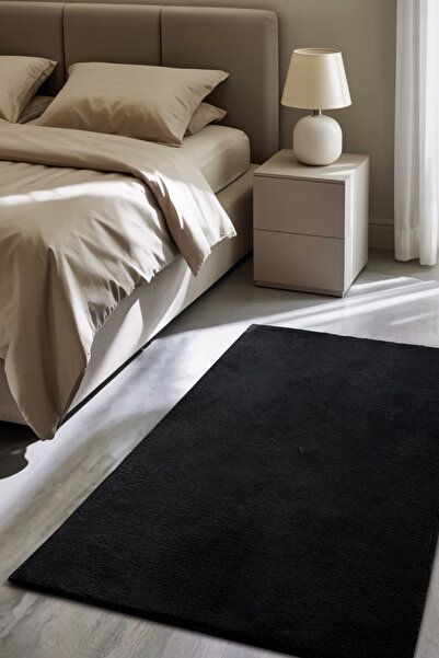 Mihaya Mobidik Siyah Peluş Yıkanabilir Yumuşak Kaymaz Taban Salon Mutfak Kori...