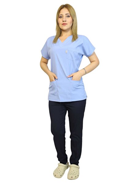 nutrix بدلة بيبي بلو باللون الأزرق الداكن للنساء من الليكرا الناعمة بأكمام ال...