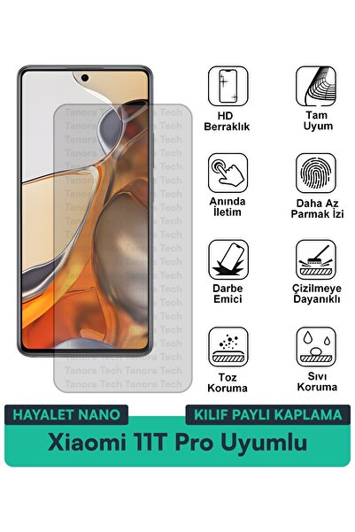Milat Tech غطاء حماية شاشة متوافق مع هاتف Xiaomi 11T Pro Hayalet Nano مقاوم ل...