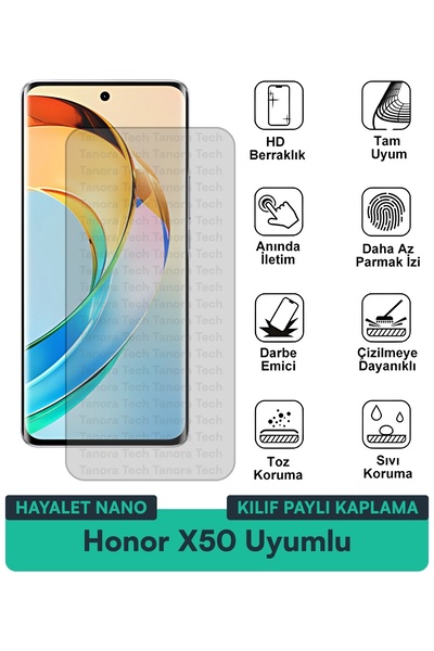Milat Tech حافظة Honor X50 Hayalet Nano متوافقة مع طبقة حماية الشاشة مقاومة ل...