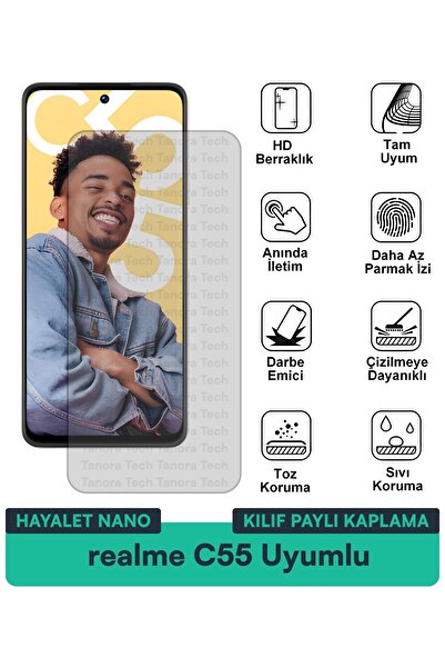 Milat Tech فيلم حماية للشاشة متوافق مع حافظة Realme C55 Ghost Nano مقاوم للخد...