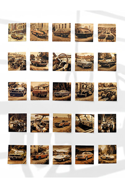 Henno Retro Vintage Arabalar – 25’li Pul Sticker Seti | Scrapbooking ve Journ...