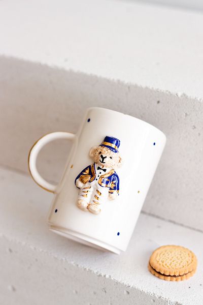 SİNEM YAMAN HOME Dark Blue Men's Bear 250 ml Mug / Hand Made Ceramic Mug
