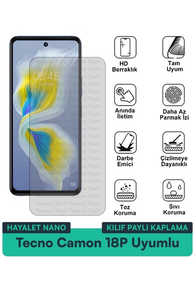 Milat Tech غطاء حماية شاشة متوافق مع هاتف Tecno Camon 18P Hayalet Nano مقاوم ...