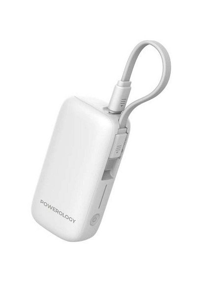 Powerology بنك طاقة بسعة 5000 مللي أمبير/ساعة مع سلك USB-C قابل للإزالة، وتقنية شحن متقدمة، وشحن لجهازين