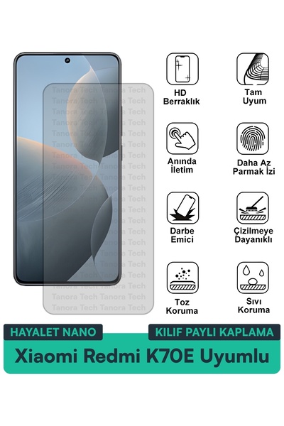 Milat Tech غطاء حماية شاشة متوافق مع هاتف Xiaomi Redmi K70E Hayalet Nano مقاو...