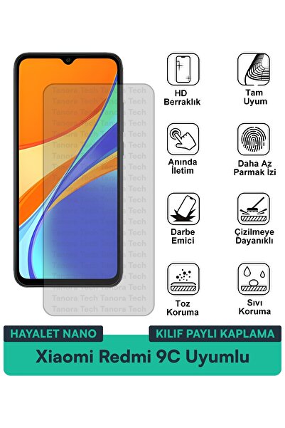 Milat Tech غطاء حماية شاشة متوافق مع هاتف Xiaomi Redmi 9C Hayalet Nano مقاوم ...