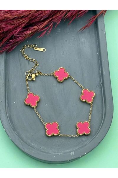 AKSESUARIM Women's Clover Figured Enameled Steel Bracelet