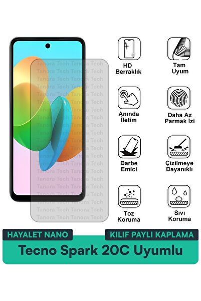 Milat Tech غطاء حماية شاشة متوافق مع هاتف Tecno Spark 20C Hayalet Nano مقاوم ...