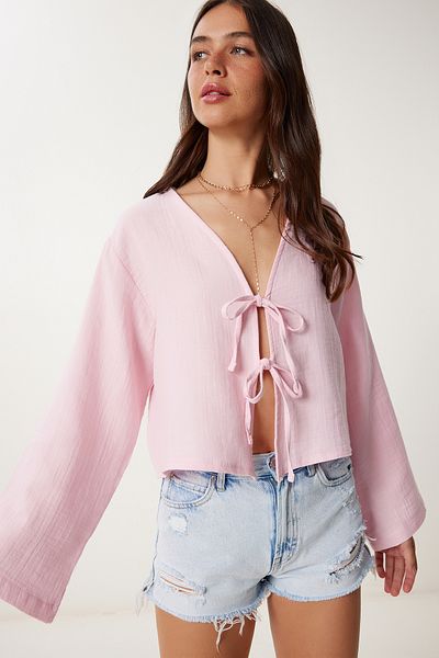 Lovelyİstanbul Tie Detail Muslin Blouse Lfz0003 Candy Pink