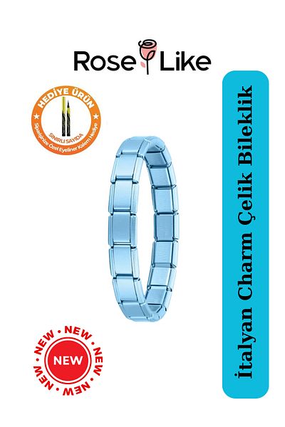RoseLike Italian Charm Bracelet - Sky Blue - Without Text