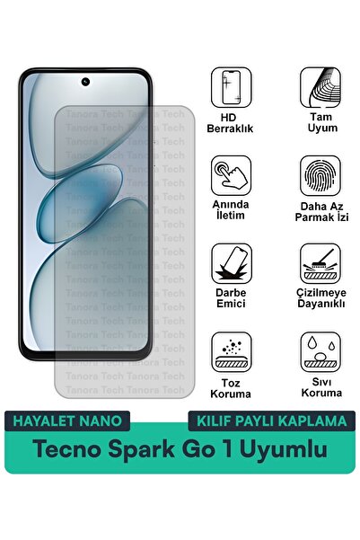 Milat Tech غطاء حماية شاشة متوافق مع هاتف Tecno Spark Go 1 Hayalet Nano مقاوم...