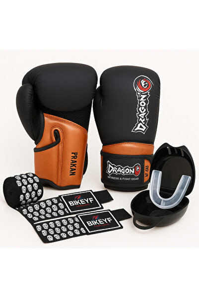 Dragondo Prakan Boks Kickboks Muay Thai Eldiveni + Kurukafa Bandaj + Dişlik | 3’lü Set