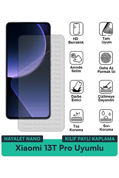 Milat Tech غطاء حماية شاشة متوافق مع هاتف Xiaomi 13T Pro Hayalet Nano مقاوم ل...