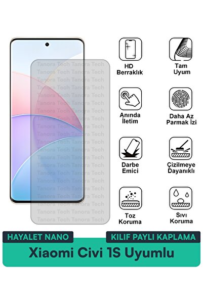 Milat Tech غطاء حماية شاشة متوافق مع هاتف Xiaomi Civi 1S Hayalet Nano مقاوم ل...