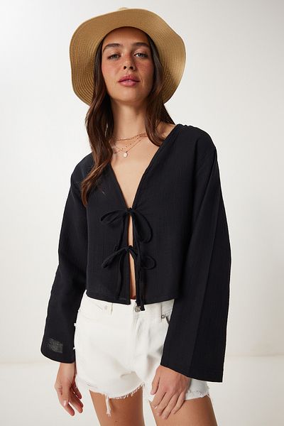 Lovelyİstanbul Lacing Detailed Muslin Blouse Lfz0003 Black