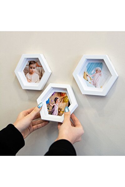Sevilla Yapışkanlı Sök Tak Küçük Altıgen Fotoğraf Çerçevesi - 3'lü Paket