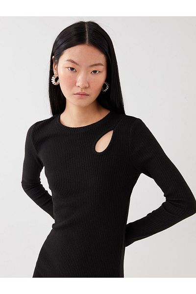 LC Waikiki Lcw Crew Neck Plain Long Sleeve Women's Bodycon Dress Fast Fashion
