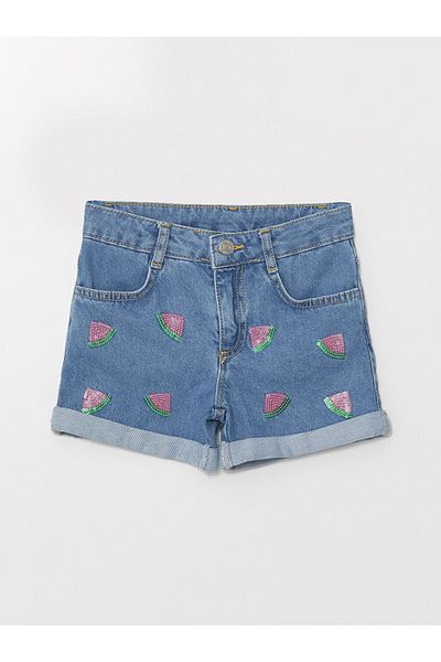 LC Waikiki Lcw Embroidered Girl's Jean Shorts Fast Fashion