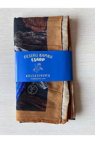 Modakaşmir Brush Pattern Bamboo Scarf (Cream, Coffee and Grey Tones)