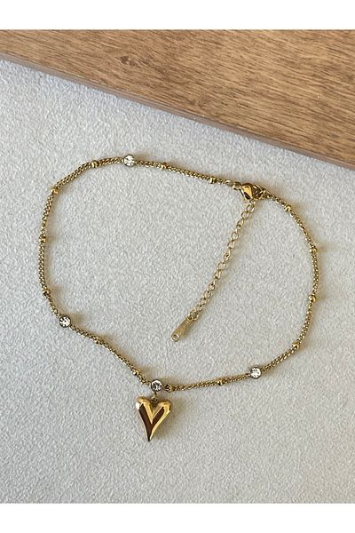Rupen Kraft 316 L Surgical Steel Zircon Stone Heart Stainless Tarnish Free Steel Anklet