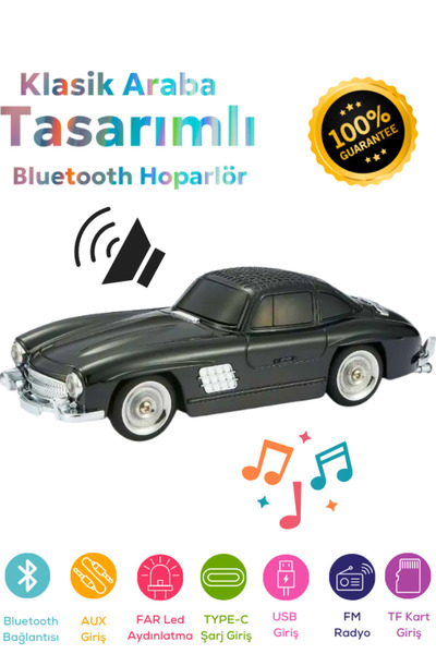 POLYGOLD Klasik Model Araba Kablosuz Hoparlör TF Kart USB Bluetooth FM Radyo ...