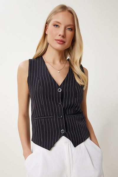 Lovelyİstanbul Vestă țesută cu dungi LGK0006 NEGRU