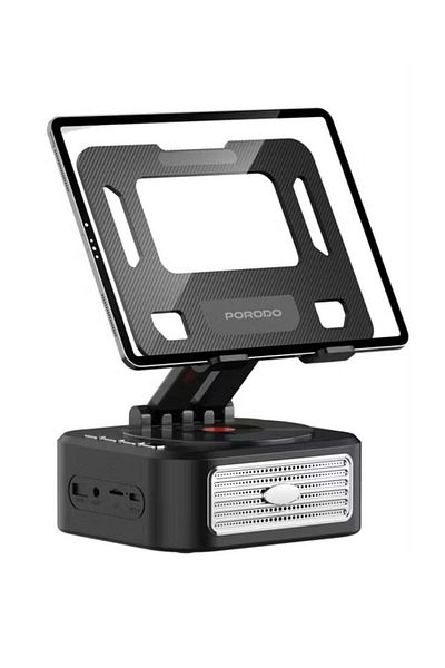 porodo Multifunctional Tablet Speaker Stand – 1200mAh Power Bank, Bluetooth 5.0, 3.5H Playtime –