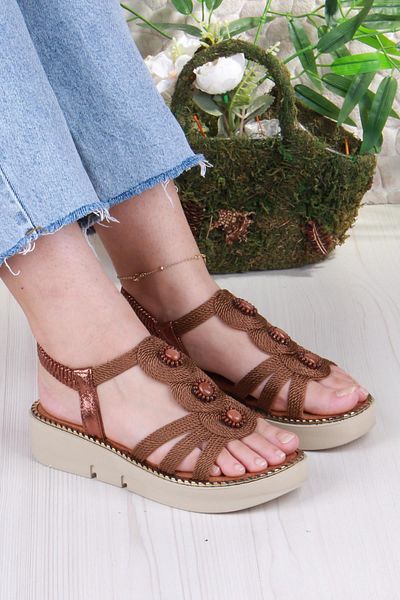 fort 079-505 Fls Buckle Detailed Rubber Tied Thick Sole Women's Sandals