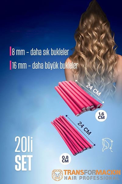 Transformacion Bigudii din latex pentru cârnați - Bigudii pentru păr fără căldură 8 și 18 mm 20 bucăți 721916