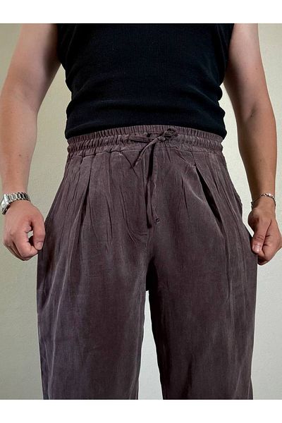 Arvens Dark Plum Ares Men's Linen Bottom Top Suit Summer Shirt and Pants Set Breathable Fabric