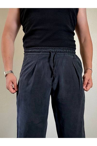 Arvens Ares Men's Navy Blue Linen Bottom Top Suit Comfortable Fit Light Fabric Shirt Pants Set