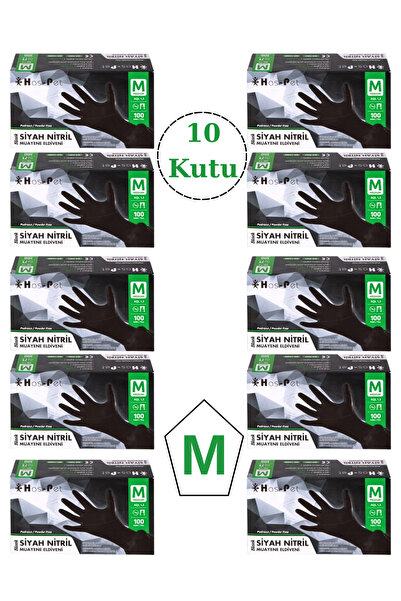 Has-Pet Haspet Pudrasız Siyah Nitril Eldiven Medium Beden 10 Kutu