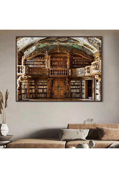 SND لوحة جدارية قماشية كانفس بتصميم مكتبة، اطار بني 40×60 سم