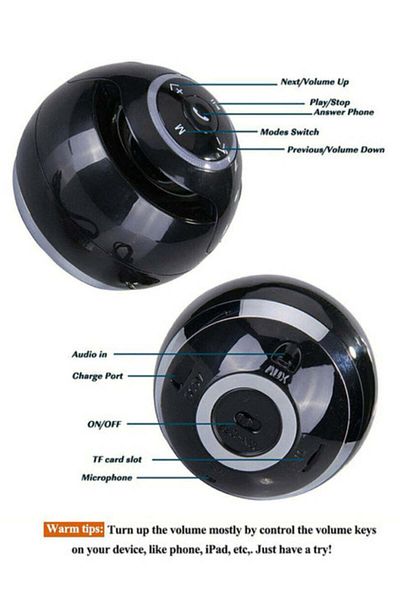 Generic Portable Multifunctional Ball-Shaped Bluetooth Speaker, Black