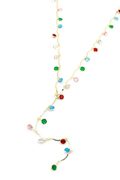 Royaleks قلادة حجر ملون على شكل حرف Y - ذهبي