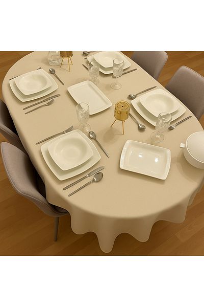 Zeren Home مفرش طاولة بيضاوي من الكتان والبوليستر كريمي