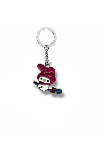 Herşey Nota Kuromi Purple Figured Keychain with Broom – Gothic Kawaii Metal Accessory
