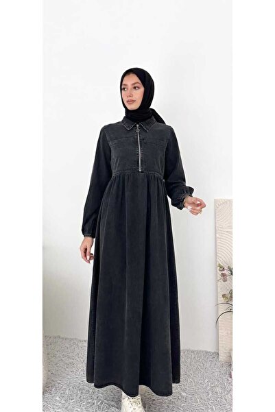 Weak Blue فستان نسائي من الدنيم الرقيق بجيب بسحاب