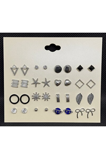 acsesuaris طقم أقراط نسائية فضية اللون (8 أزواج)