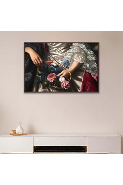 SND لوحة جدارية قماشية كانفس بتصميم كلاسيكي لسيدة مع زهور بإطار بني 50*70 سم