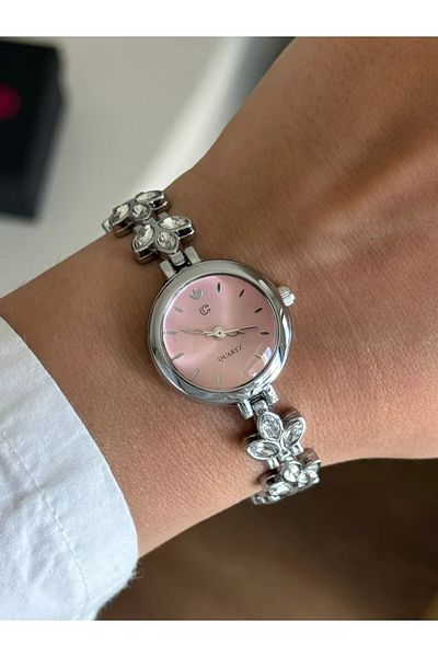 RoseandRoses Virelle New Season Stone Detailed Women's Wristwatch Silver (Pink Dial)