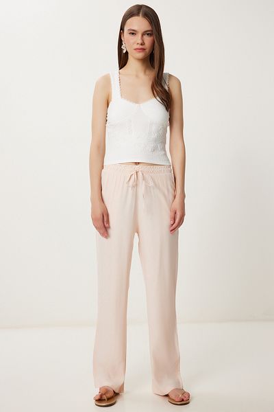 Lovelyİstanbul Patterned Summer Viscose Trousers Lwf0044 Powder