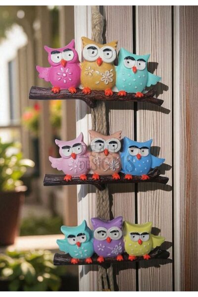 ZEALL DESIGNS Renkli Baykuş Duvar Süsü Dekoratif Bahçe Balkon Süsü 3lü PST