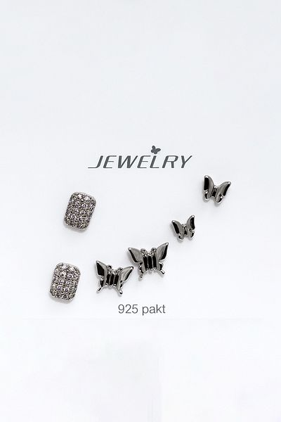 MakeWell Gold and Silver Colors 3-Piece Earring Set with 925S Sterling Silver Needle Butterfly and Quadrilateral Design