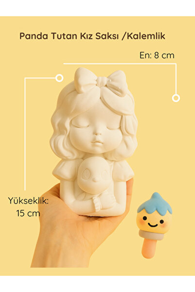 colorbuddie Panda Tutan Kız Seramik Biblo | Boyanabilir Saksı ve Kalemlik | H...